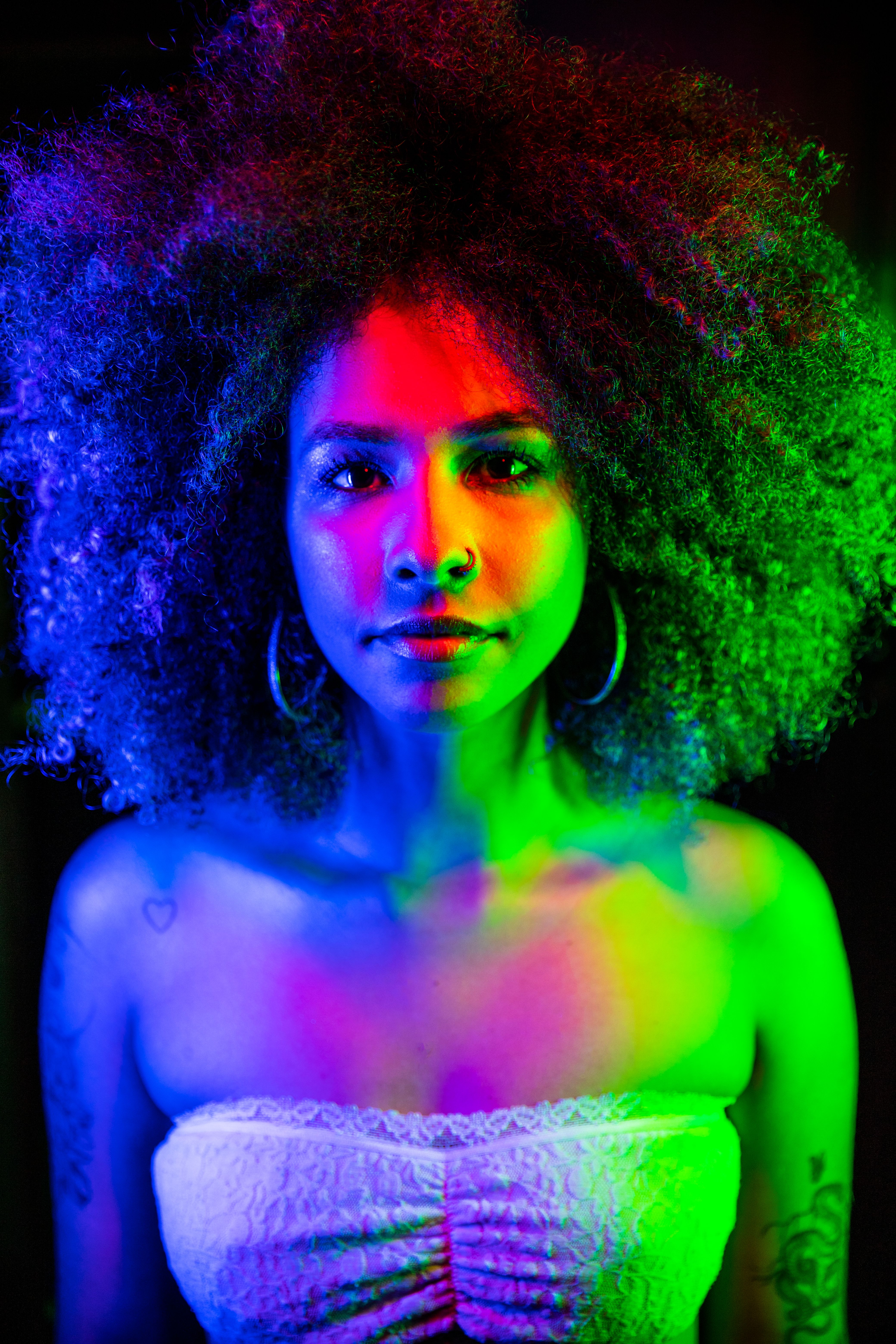Front-facing colorful studio portrait used as an example face-shape result